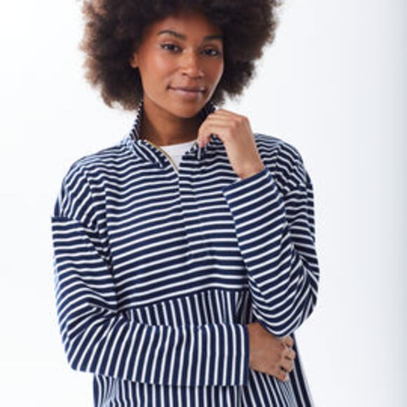 Alice Walk Tops - Alice Walk The Zip-Up Sweatshirt Navy Blue & White Stripe - S